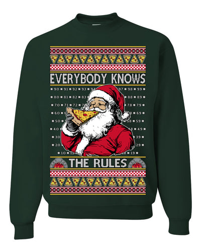 Everybody Knows the Rules Funny Santa Claus Pizza Score Ugly Christmas Sweater