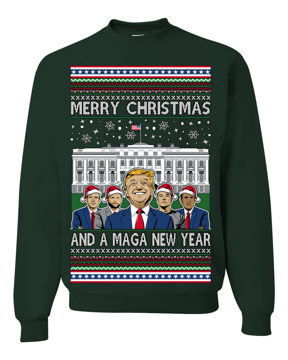 Merry Christmas and a MAGA New Year 2025 Ugly Christmas Sweater Crewneck Sweatshirts