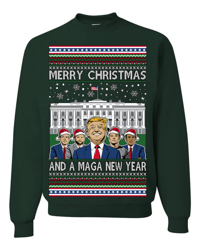 Merry Christmas and a MAGA New Year 2025 Ugly Christmas Sweater Crewneck Sweatshirts