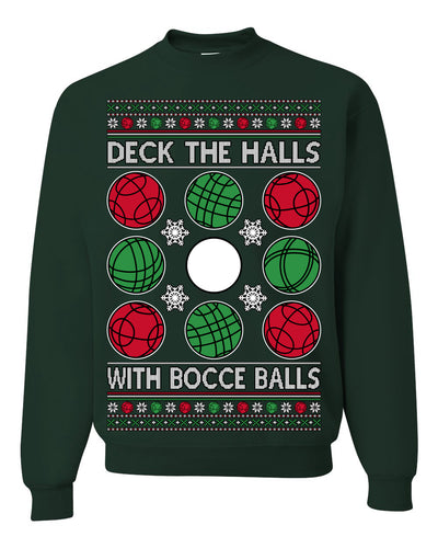 Deck the Halls with Bocce Balls, Funny Classic Italy Italian Sports Ugly Christmas Sweater Crewneck Sweatshirts