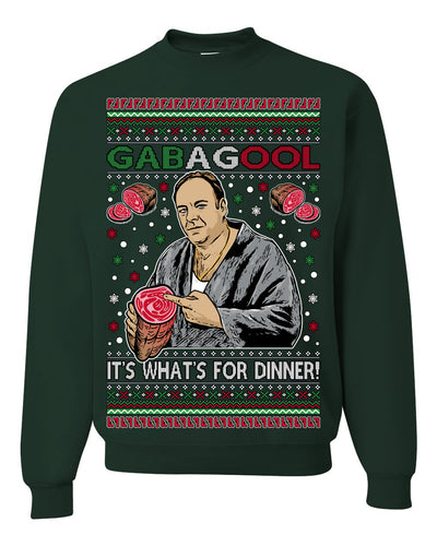 Gabagool It's What's for Dinner, Funny Tony Italian NJ New Jersey Mafia, Classic TV Show Ugly Christmas Sweater Crewneck Sweatshirt