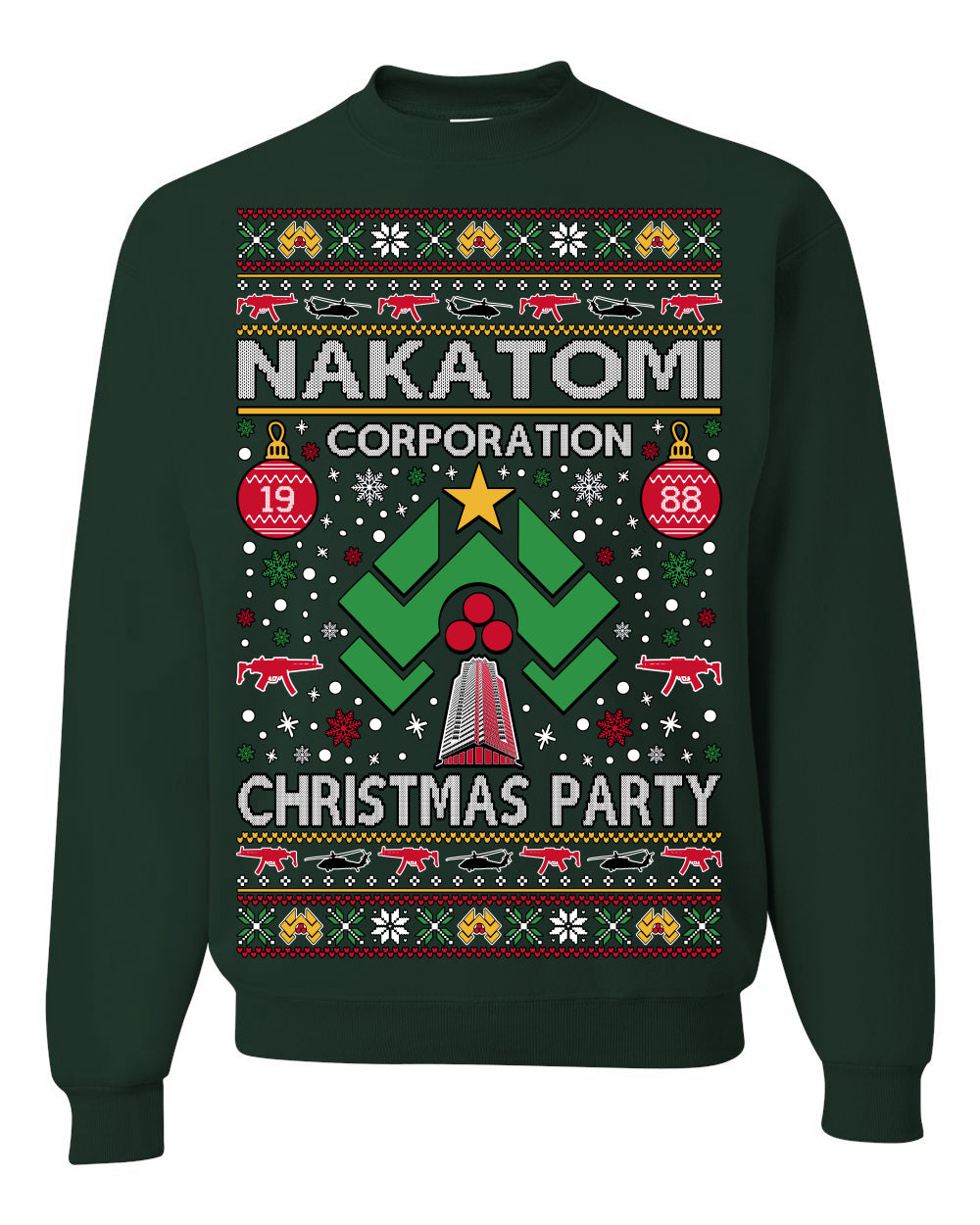 Nakatomi Corporation Christmas Party 1988 Plaza Logo, Classic Die Hard McClane 80s Xmas Movie Quote Ugly Christmas Sweater Crewneck Sweatshirt