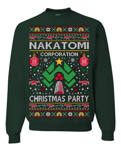 Nakatomi Corporation Christmas Party 1988 Plaza Logo, Classic Die Hard McClane 80s Xmas Movie Quote Ugly Christmas Sweater Crewneck Sweatshirt