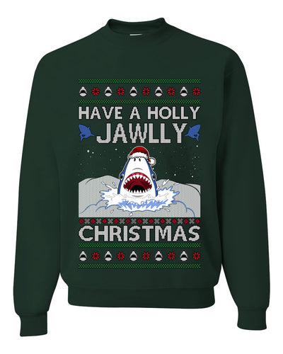 Have a Holly Jawlly Christmas, Cute Shark, Ugly Christmas Sweater, Crewneck Sweatshirts