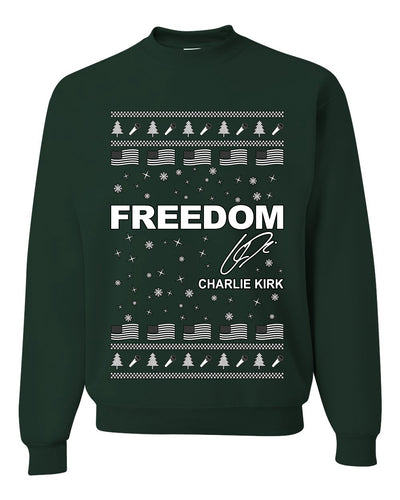 Freedom, Charlie Kirk Political Activist, Right Wing, Ugly Christmas Sweater, Crewneck Sweatshirts