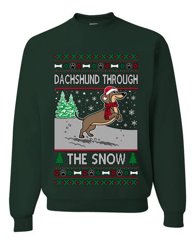 Dachshund Through The Snow, Cute Dog Christmas Sweater, Ugly Christmas Unisex Sweater, Crewneck Sweatshirts