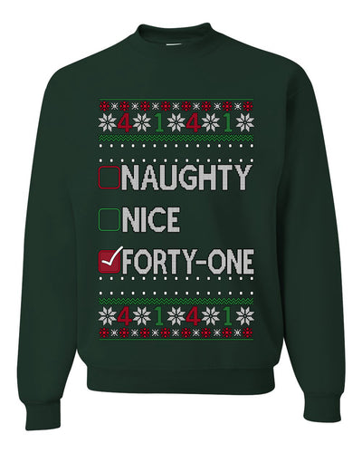 Funny Meme List Naughty, Nice, 41, Ugly Christmas Unisex Sweater, Crewneck Sweatshirts