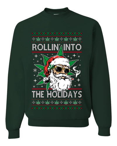 Rollin' Into The Holidays Christmas Sweater, Ugly Christmas Unisex Sweater, Crewneck Sweatshirts