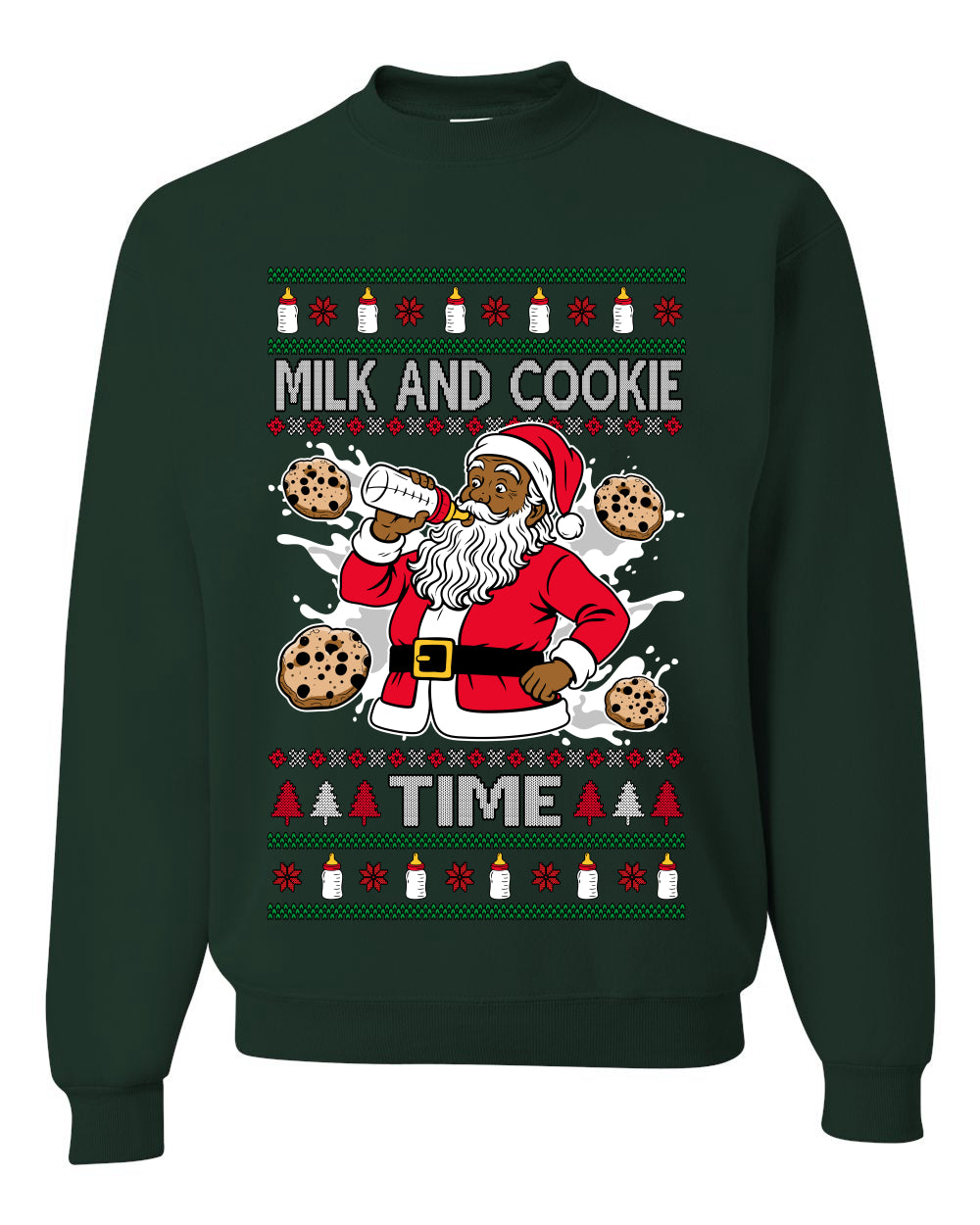 Milk And Cookie Time Christmas Sweater, Unisex Ugly Christmas Crewneck Sweatshirts