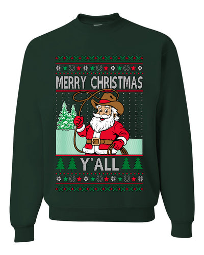 Merry Christmas Y'all Christmas Sweater,Unisex Ugly Christmas Crewneck Sweatshirts