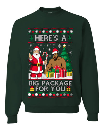 Here's A Big Package For You Santa Christmas Sweater, Unisex Ugly Christmas Crewneck Sweatshirts