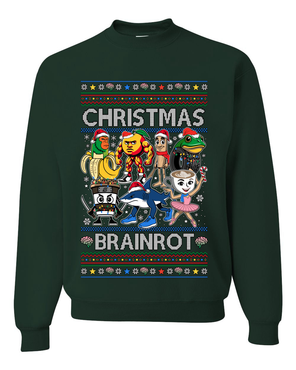 Christmas Brainrot, Unisex Ugly Christmas Sweater, Crewneck Sweatshirts