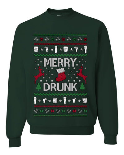 Merry Drunk, Unisex Ugly Christmas Sweater Crewneck Sweatshirts