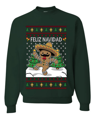 Feliz Navidad Dancing Gingerbread Man, Unisex Ugly Christmas Sweater, Crewneck Sweatshirts