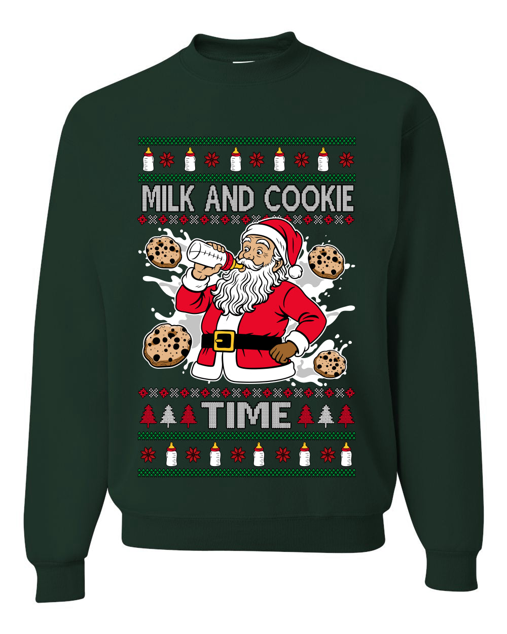 Milk And Cookie Time, Unisex Ugly Christmas Sweater, Crewneck Sweatshirts