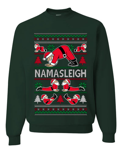 Namasleigh, Namaste Yoga Santa Claus, Unisex Ugly Christmas Sweater Crewneck Sweatshirts