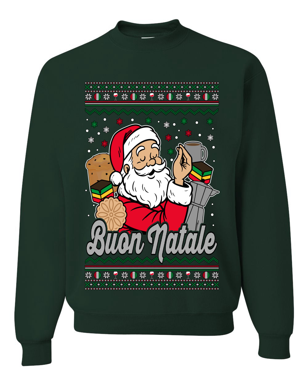 Buon Natale, Italian Santa Claus, Funny, Italian American Humor, Unisex Ugly Christmas Sweater, Crewneck Sweatshirts