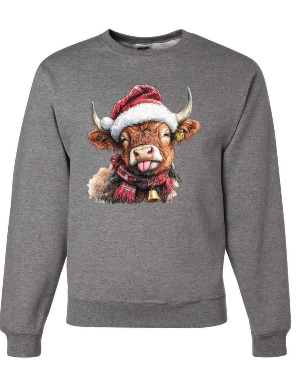 Cute Fluffy Christmas Cow with Santa Hat, Cute Christmas Design, Unisex Christmas Sweater, Crewneck Sweatshirts