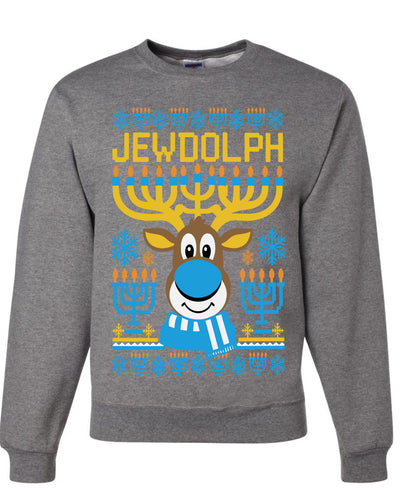 Jewdolph, Jewish Reindeer, Unisex Ugly Christmas Sweater, Crewneck Sweatshirts