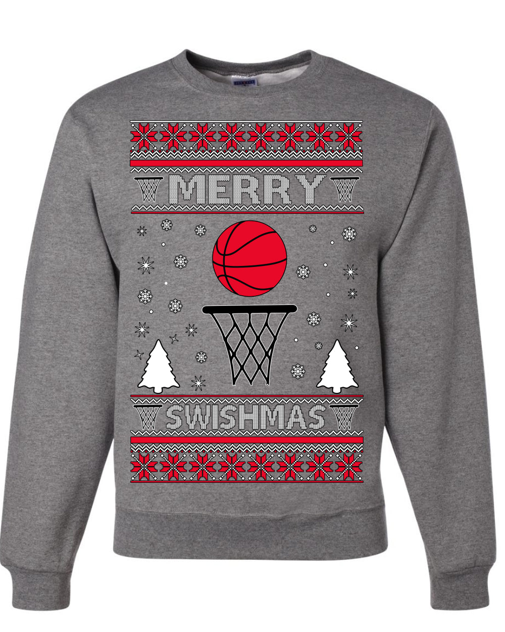 Merry Swishmas Basketball Sports Ugly Christmas Sweater Crewneck Sweatshirt