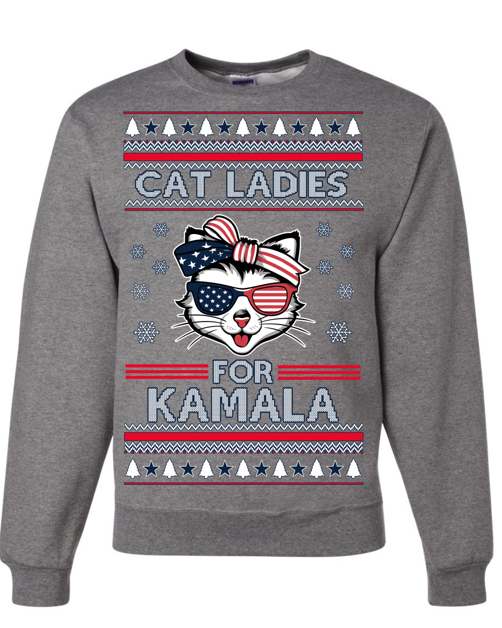 Cat Ladies for Kamala USA Glasses, Harris Tim Walz 2024 Cute USA Glasses Bow Ugly Christmas Sweater Crewneck Sweatshirt