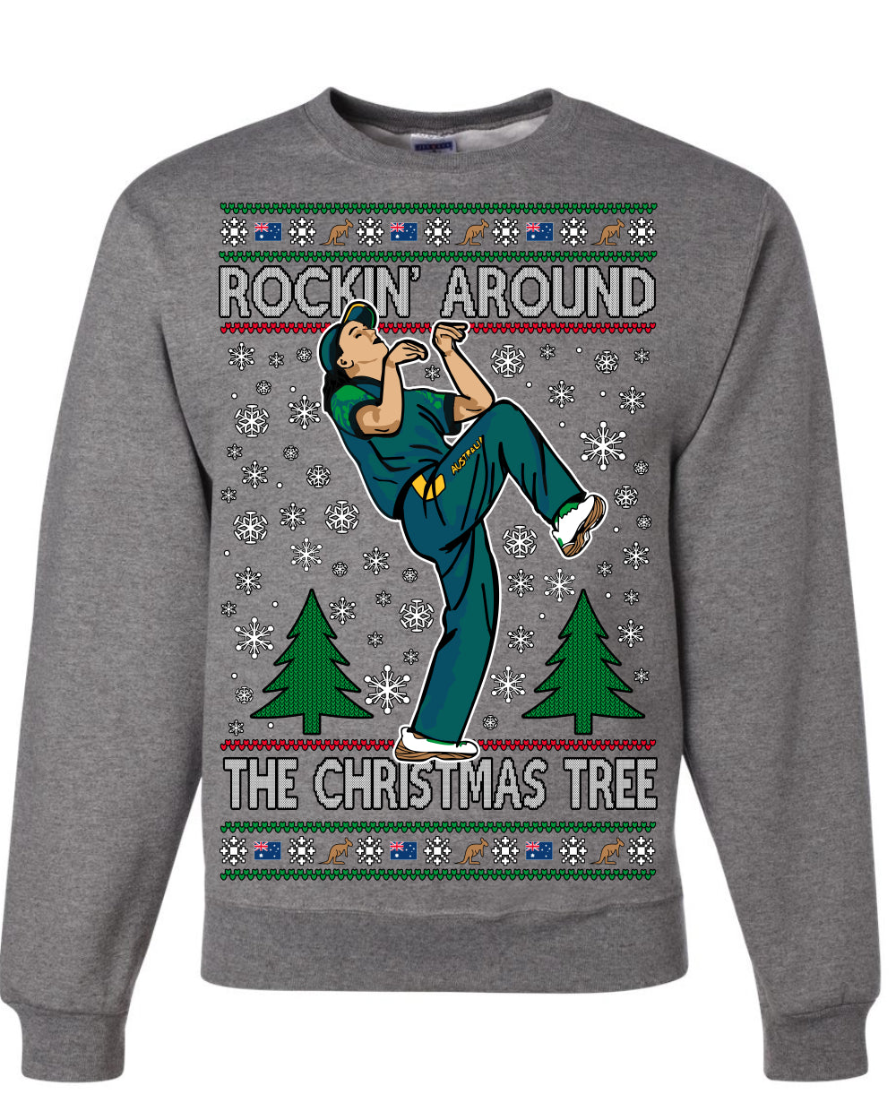 Rockin Around the Christmas Tree Raygun Viral Breakdancer Ugly Christmas Sweater Crewneck Sweatshirt