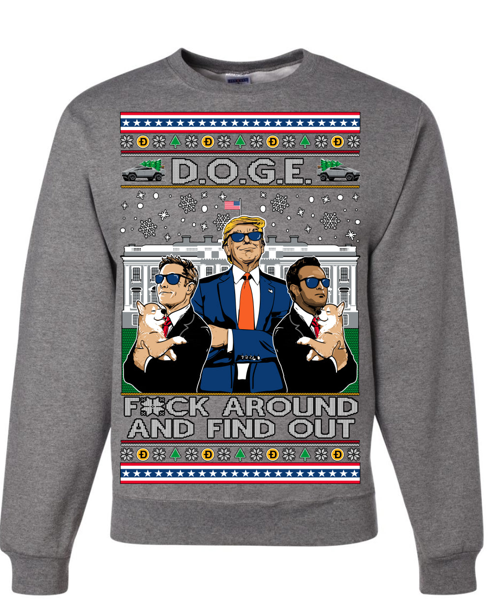 Doge F Around and Find Out Donald Trump Elon Vivek MAGA Ugly Christmas Sweater Crewneck Sweatshirt