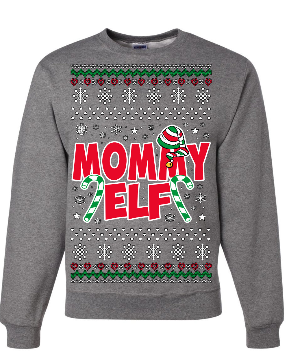 Mommy Elf Cute Holiday Winter Ugly Christmas Sweater Crewneck Sweatshirt