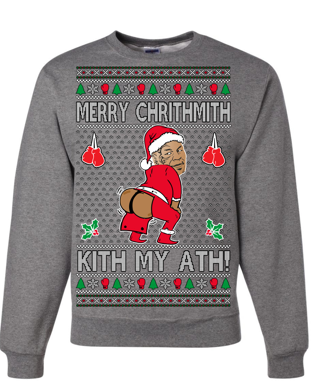 Merry Chrithmith Kith My Ath, Funny Butt Dancing, Viral Kiss My Ass Boxing Fight Meme, Men Women Ugly Christmas Sweater Crewneck Sweatshirt