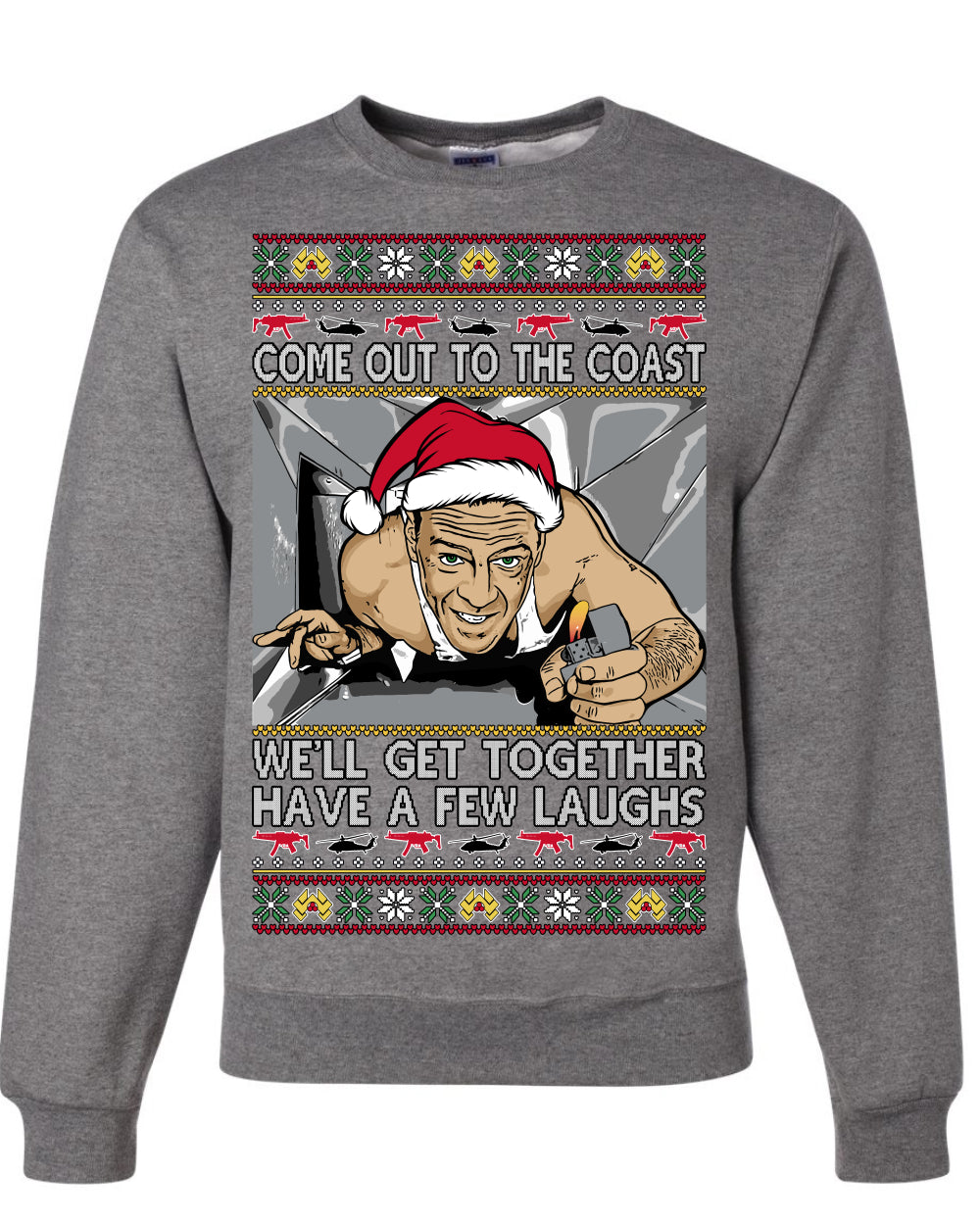 Come Out to the Coast Have a Few Laughs Die Hard McClane Ugly Christmas Sweater