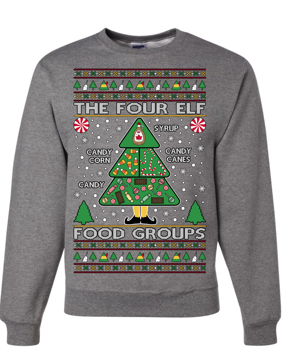The Four Elf Food Groups Candy Canes Syrup Funny Ugly Christmas Sweater