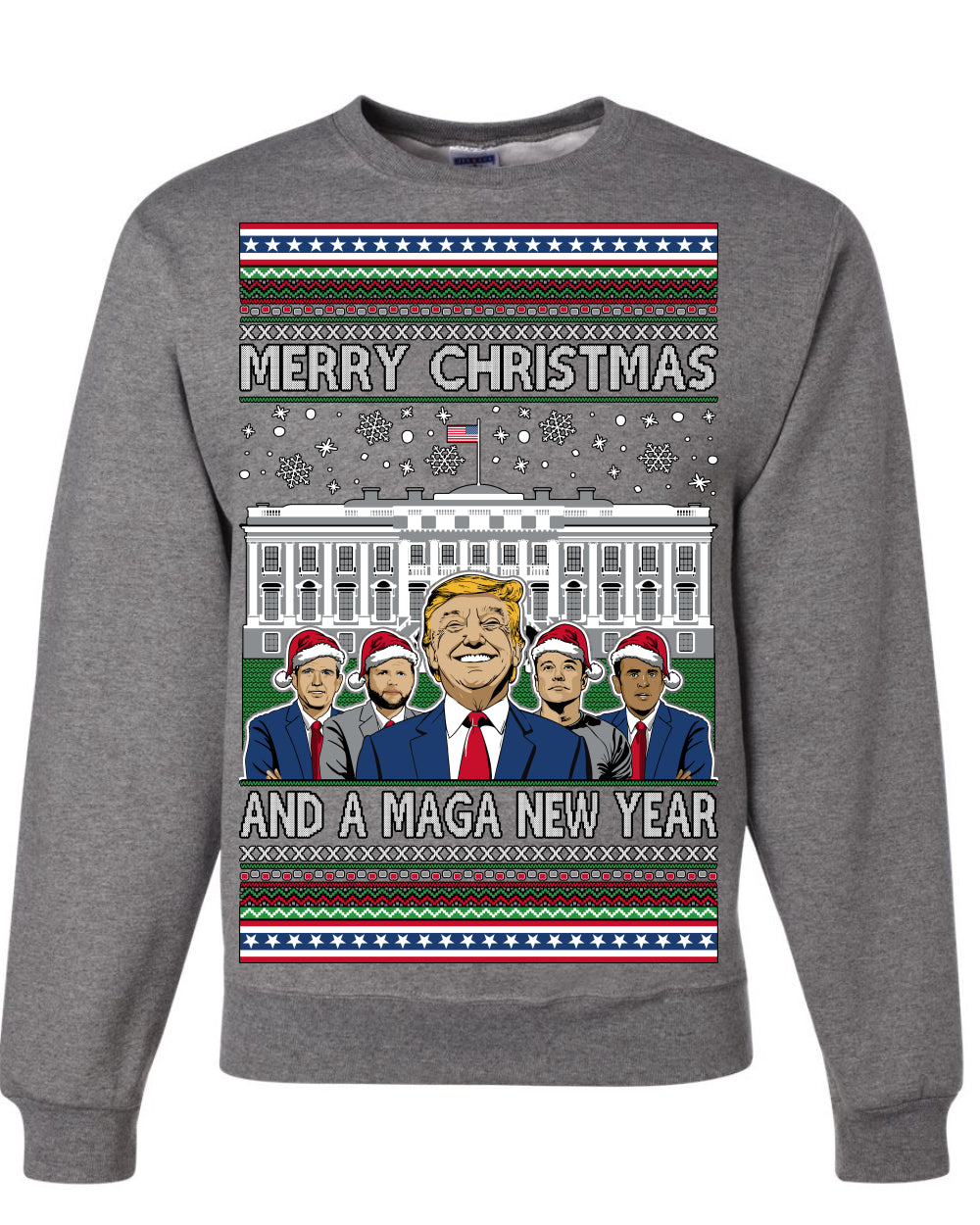 Merry Christmas and a MAGA New Year 2025 Ugly Christmas Sweater Crewneck Sweatshirts