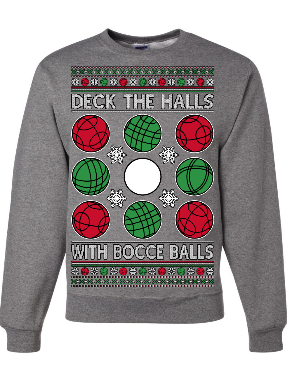 Deck the Halls with Bocce Balls, Funny Classic Italy Italian Sports Ugly Christmas Sweater Crewneck Sweatshirts