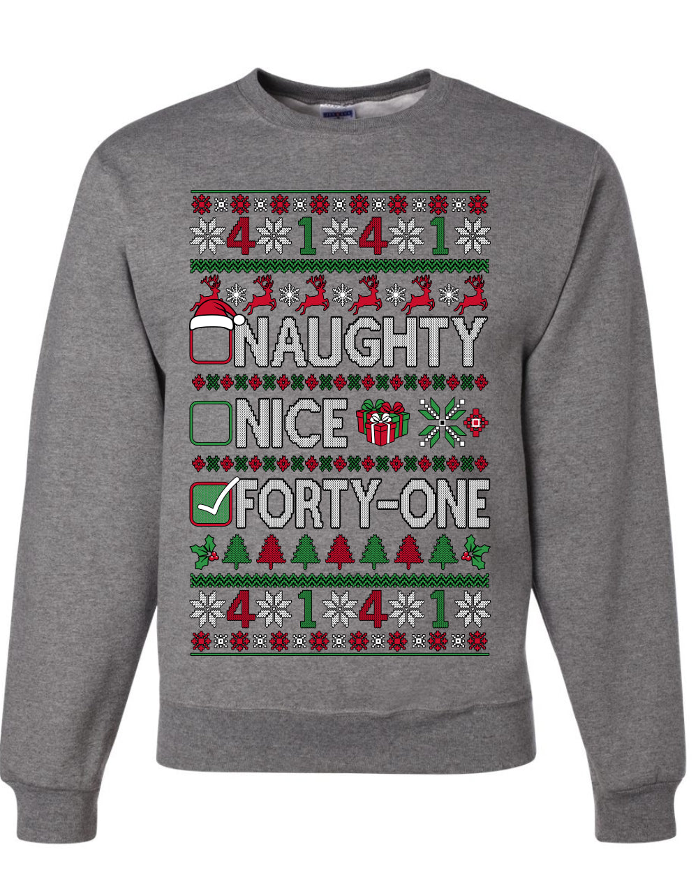 Naughty Nice 41, Ugly Christmas Unisex Sweater List, Extra Festive, Crewneck Sweatshirts