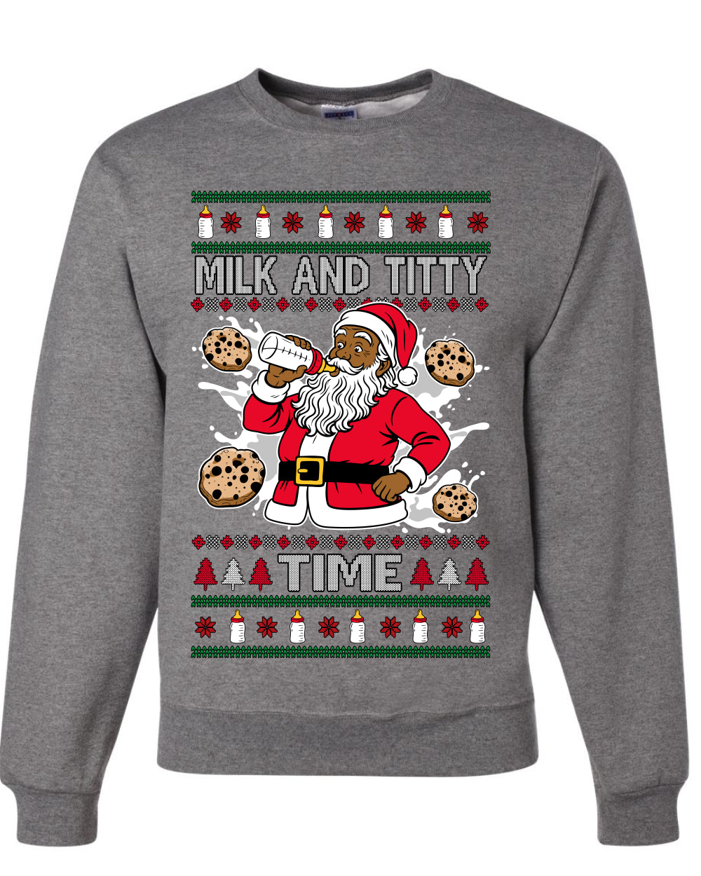 Milk And Titty Time Christmas Sweater, Unisex Ugly Christmas Crewneck Sweatshirts