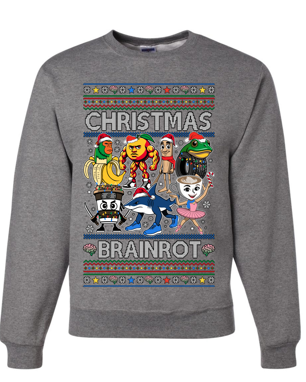 Christmas Brainrot, Unisex Ugly Christmas Sweater, Crewneck Sweatshirts