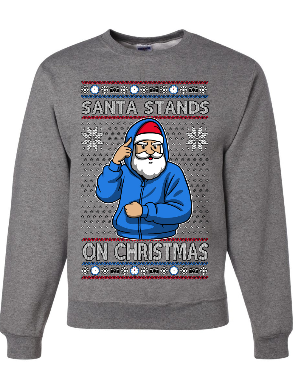 Santa Stands On Christmas, Unisex Ugly Christmas Sweater, Crewneck Sweatshirts