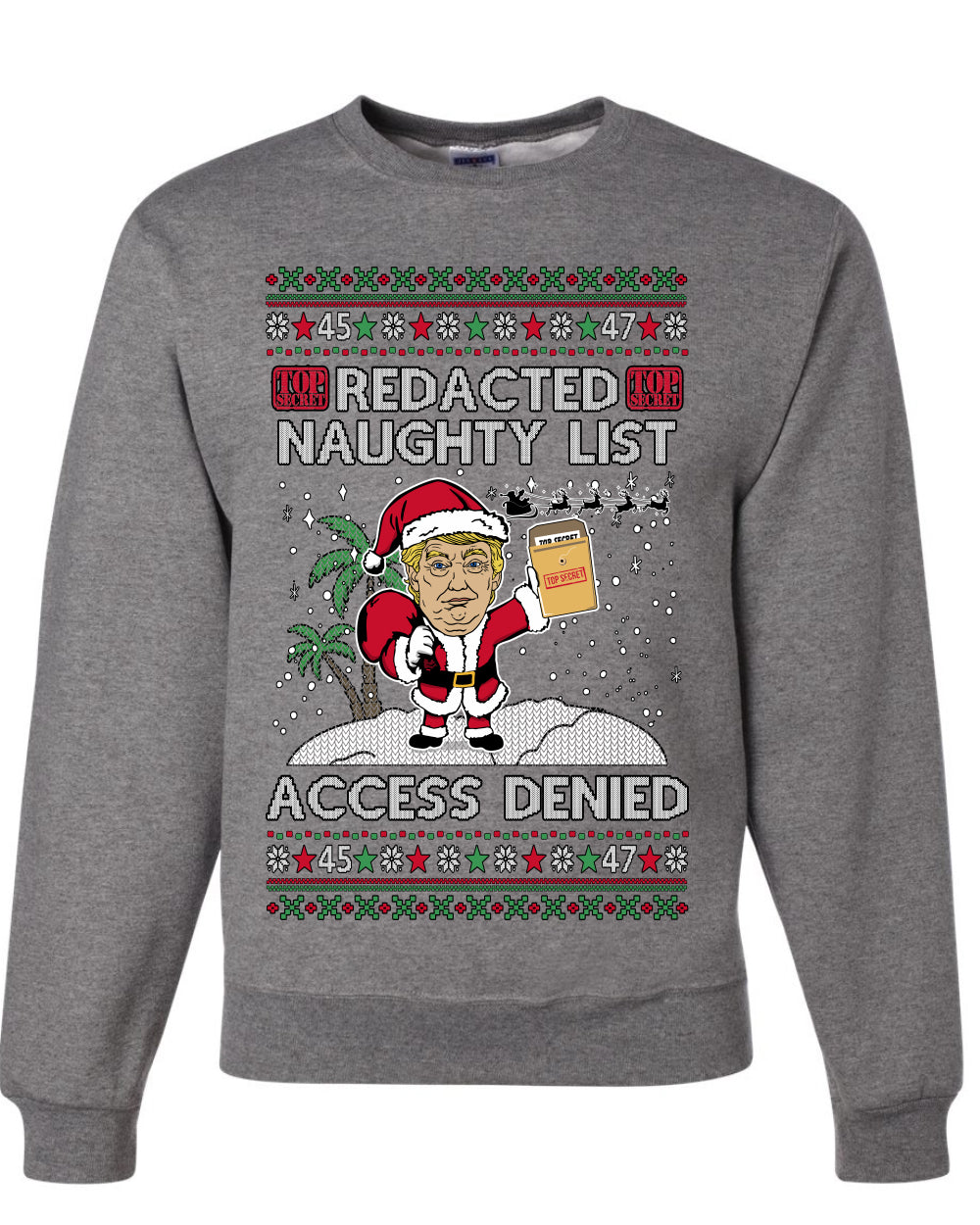 Redacted Naughty List Access Denied, Unisex Ugly Christmas Sweater Crewneck Sweatshirts