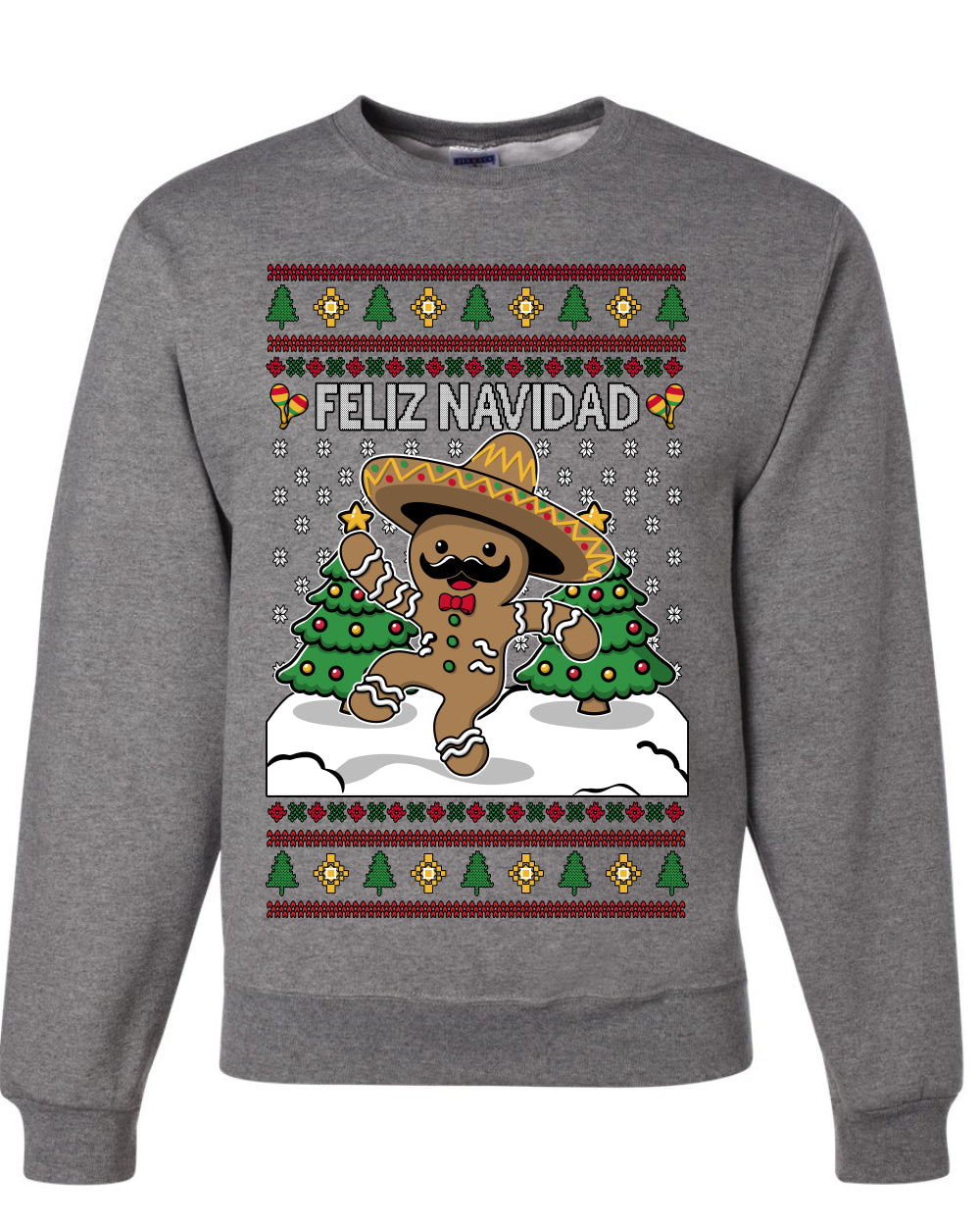 Feliz Navidad Dancing Gingerbread Man, Unisex Ugly Christmas Sweater, Crewneck Sweatshirts