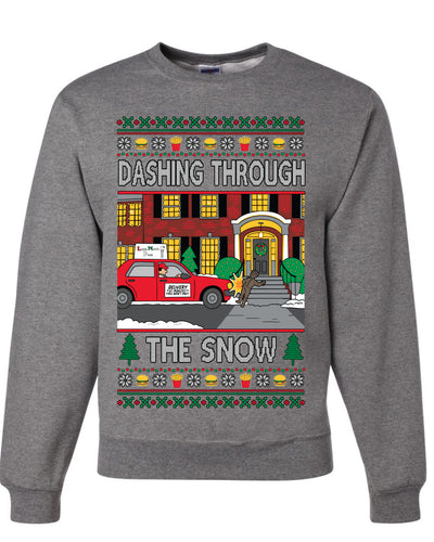 Dashing Through The Snow Classic 90s Holiday Movie, Unisex Ugly Christmas Sweater Crewneck Sweatshirts
