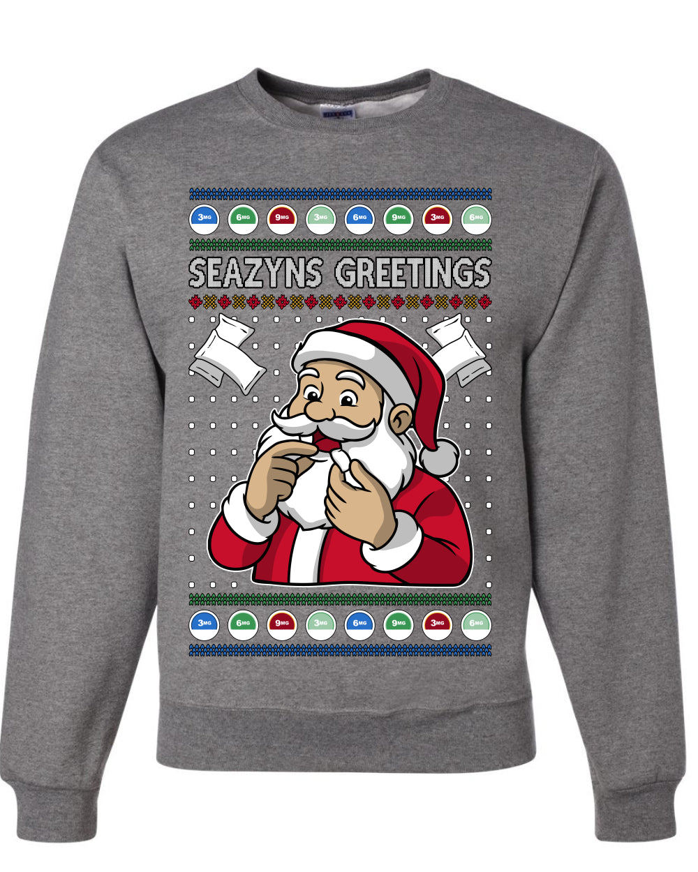 Seazyns Greeting Santa Packing Lip Pouch, Unisex Ugly Christmas Sweater Crewneck Sweatshirts