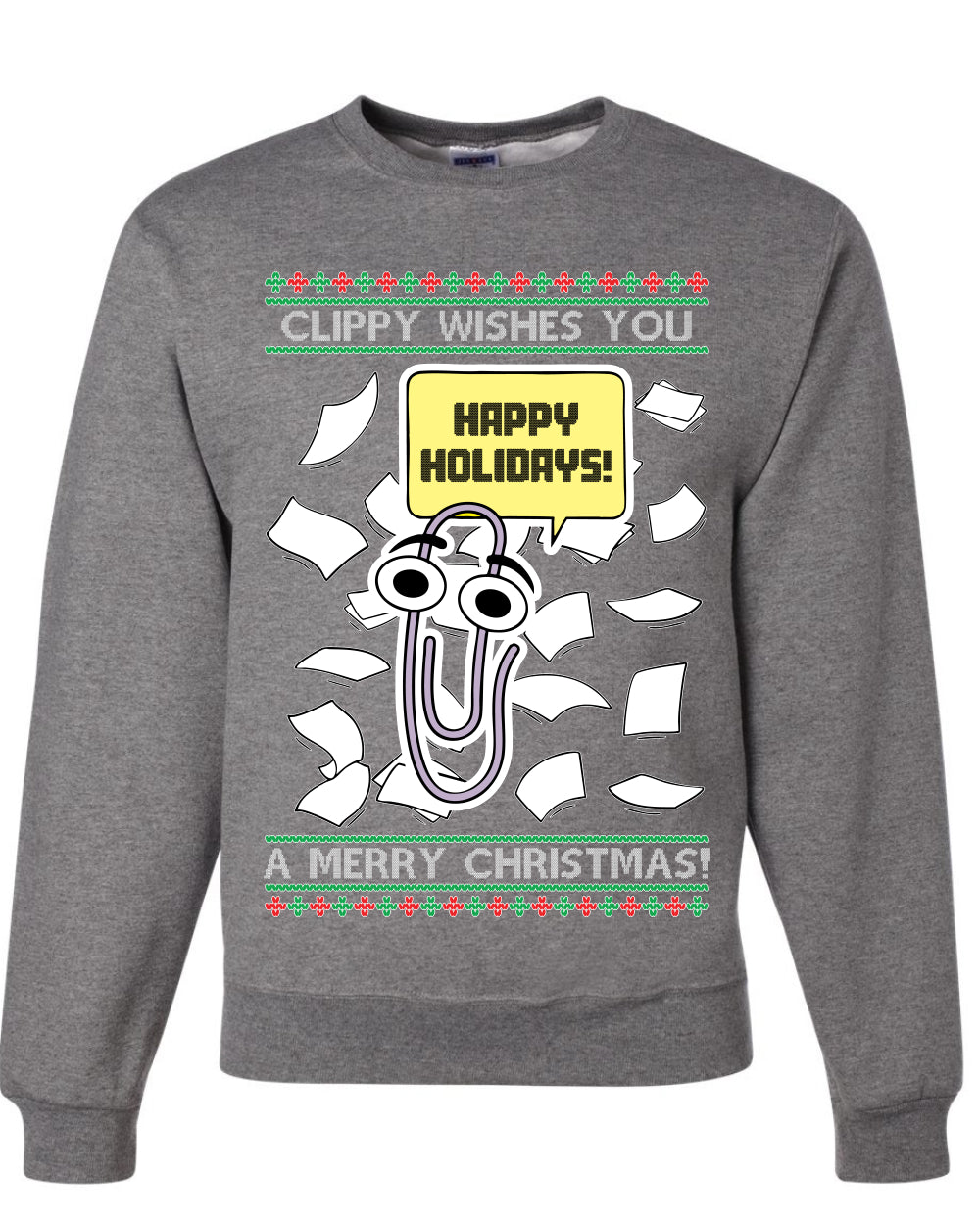 Clippy Wishes You A Merry Christmas Office Assistant, Unisex Ugly Christmas Sweater, Crewneck Sweatshirts