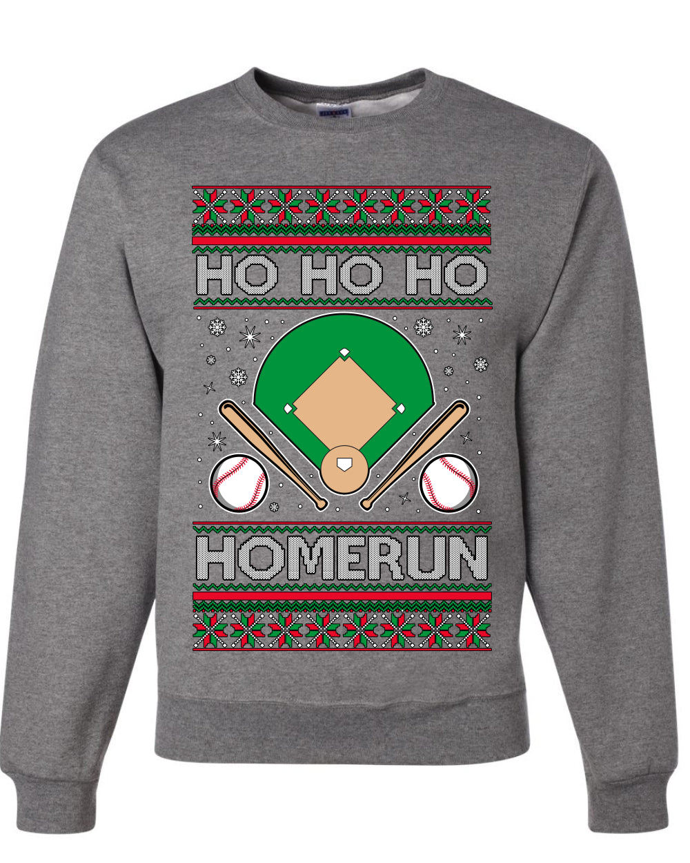 Ho Ho Ho Homerun, Baseball Fan Christmas Design, Unisex Ugly Christmas Sweater Crewneck Sweatshirts