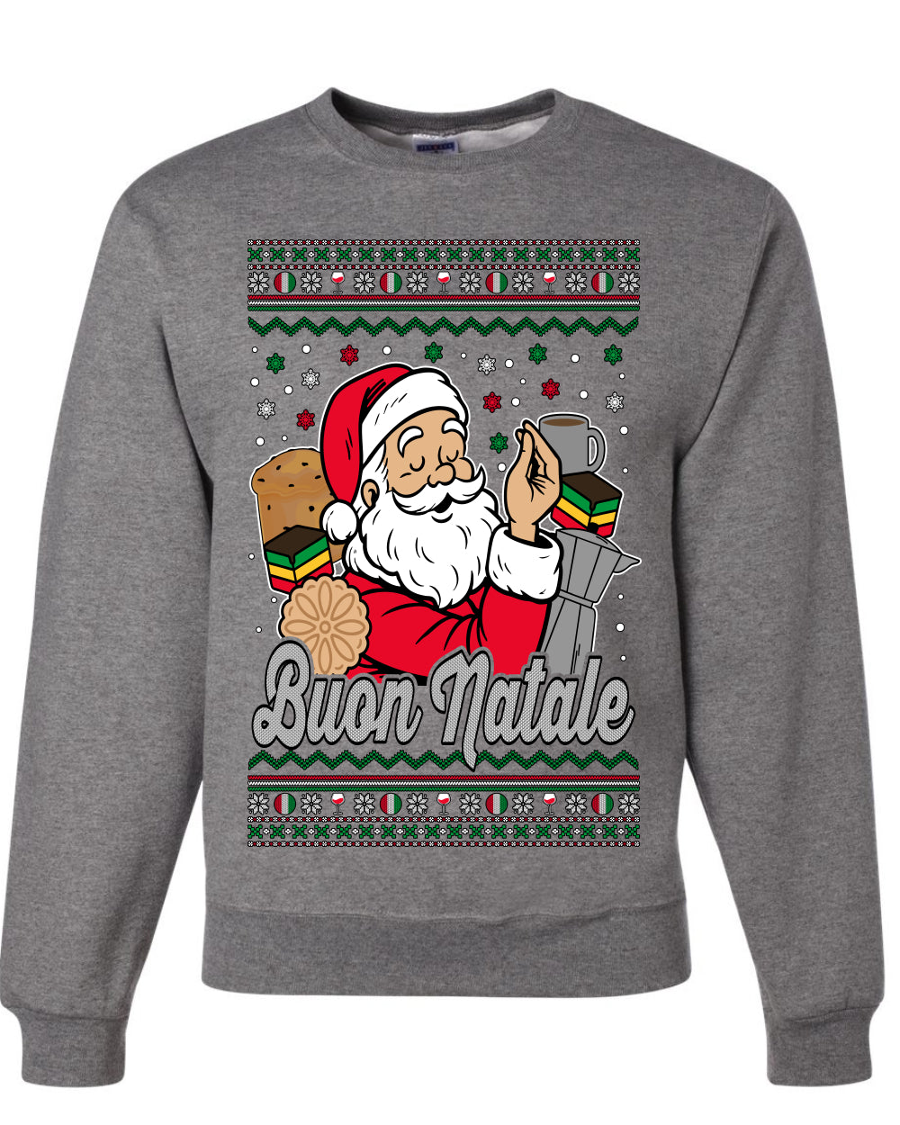 Buon Natale, Italian Santa Claus, Funny, Italian American Humor, Unisex Ugly Christmas Sweater, Crewneck Sweatshirts
