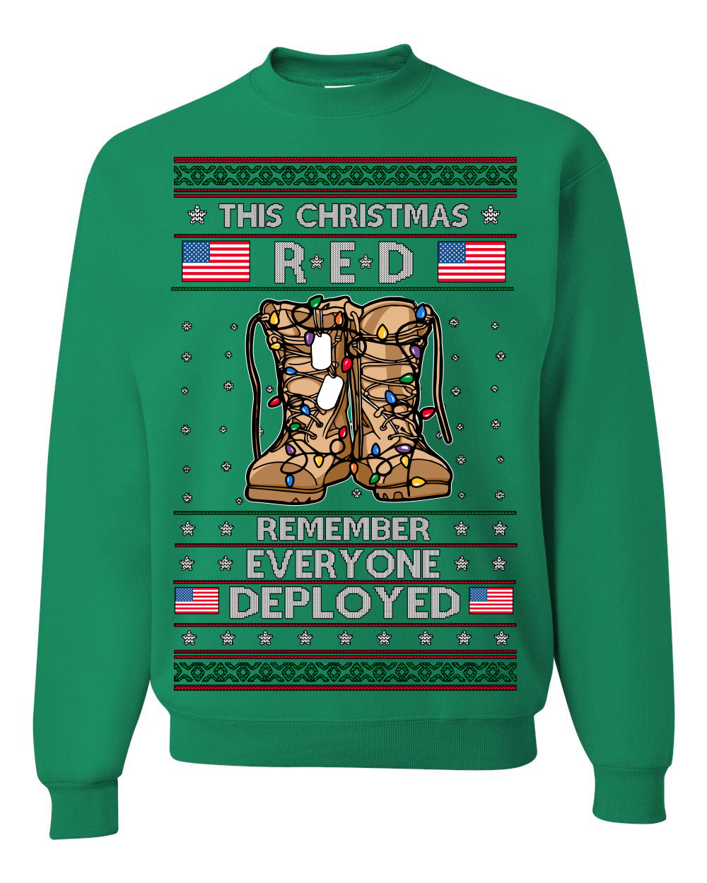 This Christmas RED Remember Everyone Deployed Veteran Ugly Christmas Sweater Crewneck Sweatshirt