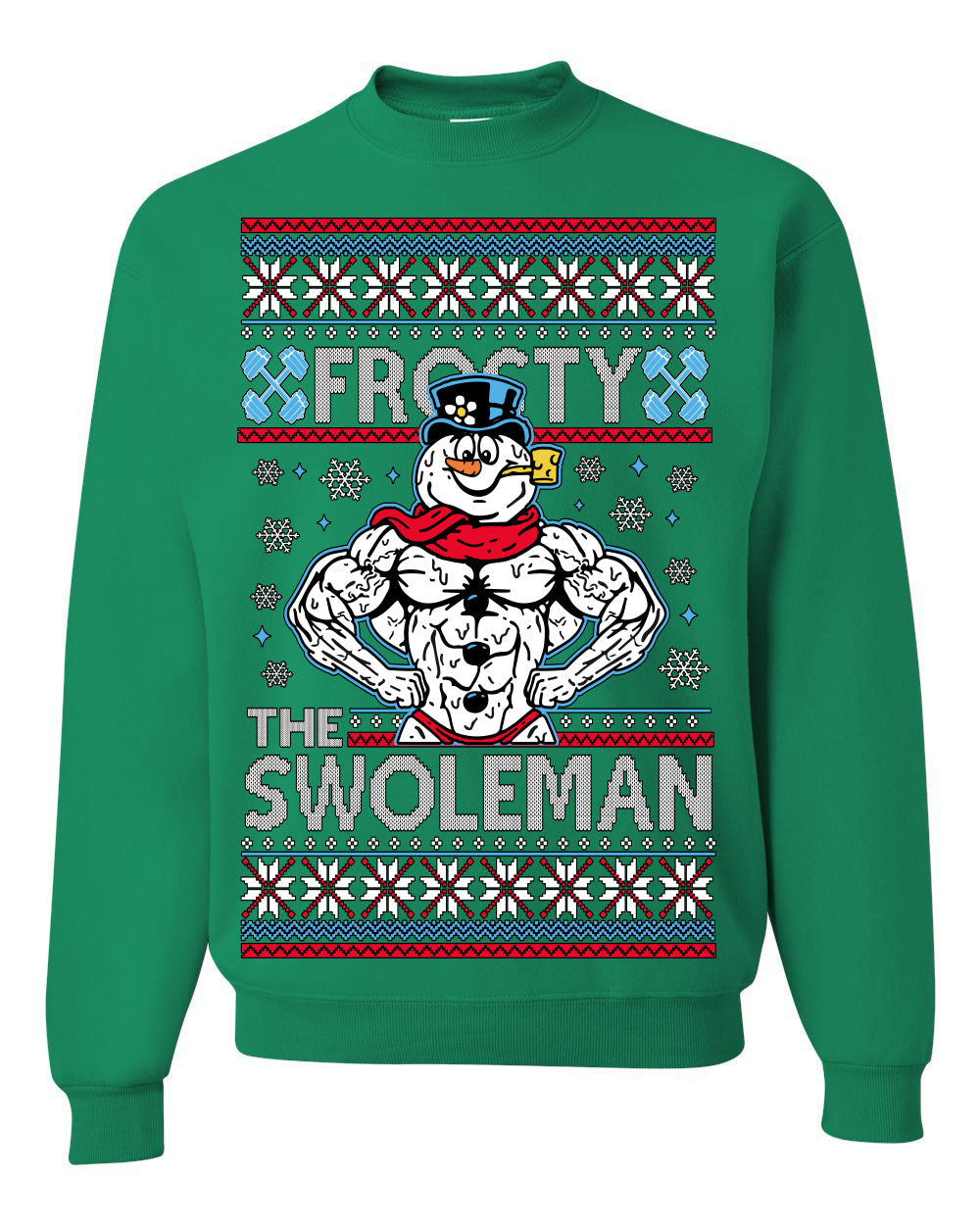 Frosty the Swoleman Funny Workout Lifting Snowman MovieUgly Christmas Sweater Crewneck Sweatshirt