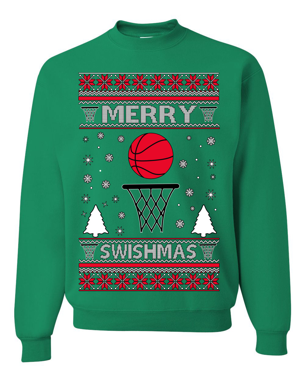 Merry Swishmas Basketball Sports Ugly Christmas Sweater Crewneck Sweatshirt