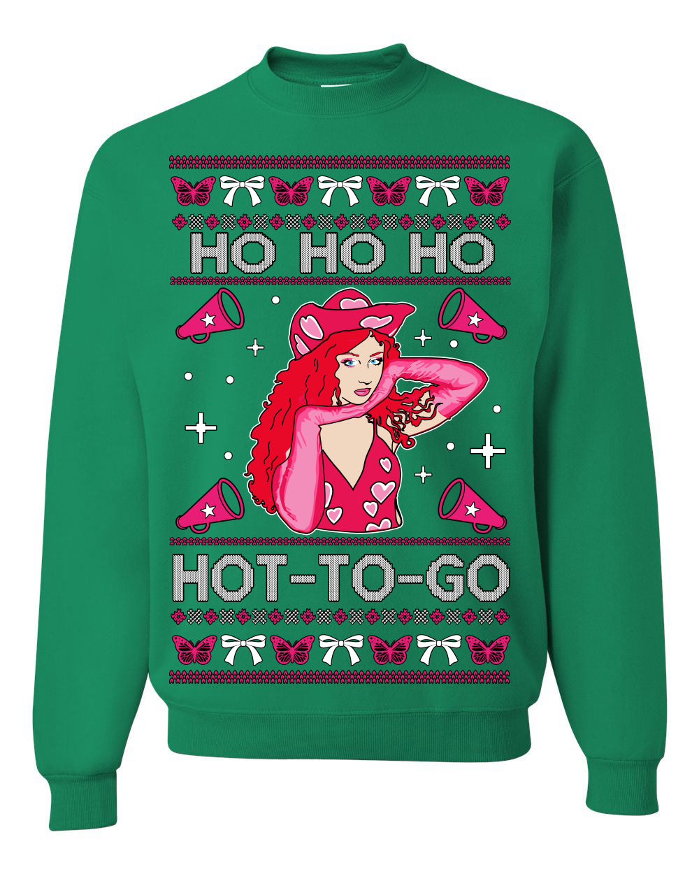 Ho Ho Ho Hot to Go, Funny Midwest Princess Pop Star Ugly Christmas Sweater Crewneck Sweatshirt