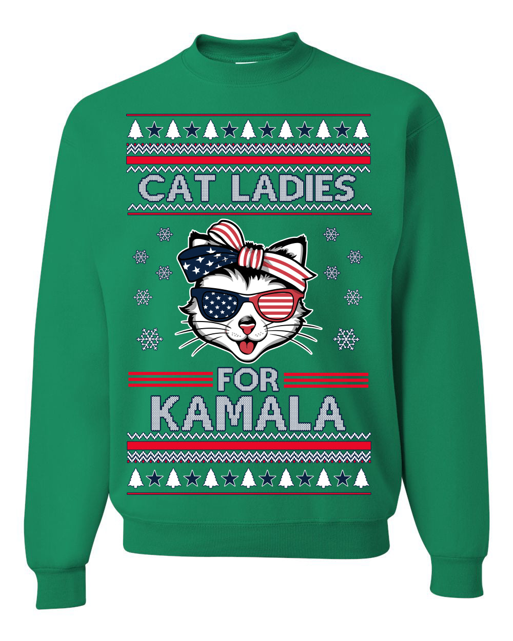 Cat Ladies for Kamala USA Glasses, Harris Tim Walz 2024 Cute USA Glasses Bow Ugly Christmas Sweater Crewneck Sweatshirt