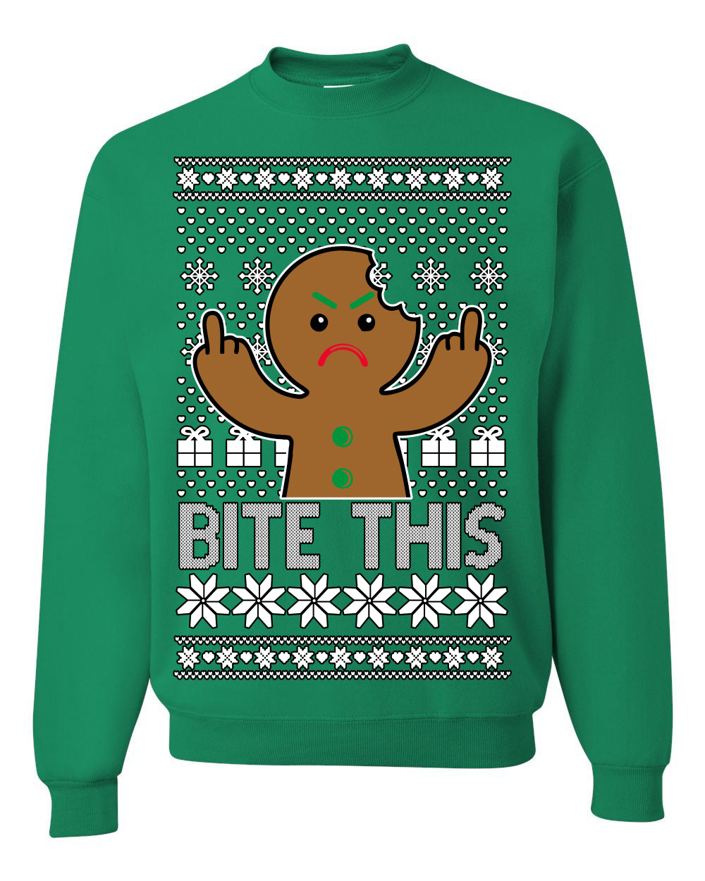 Bite This Funny Gingerbread Cookie Middle Finger Ugly Christmas Sweater Crewneck Sweatshirt
